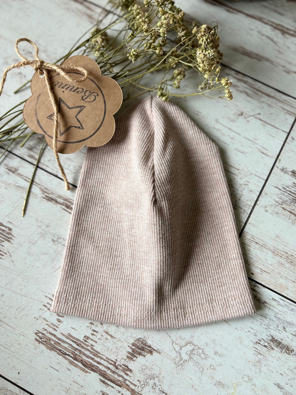 Czapka z dzianiny prążkowanej Warm Beige