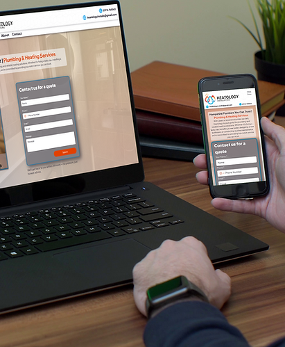 Heatology Installations website displayed on a laptop, created by Stay Current Media for a trade business