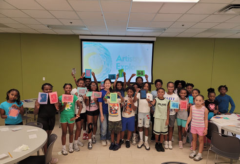 Jimin Lee leads an art history workshop at Southeast Park Community Center in Nashville, Tennessee