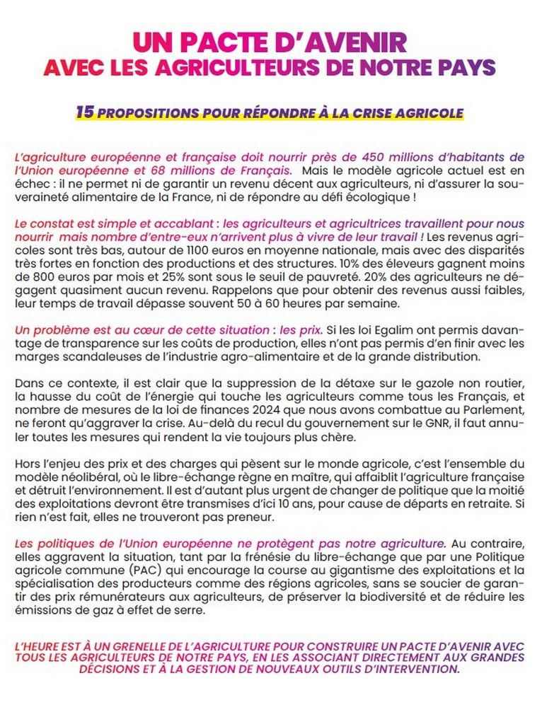 15 propositions pour répondre à la crise agricole
