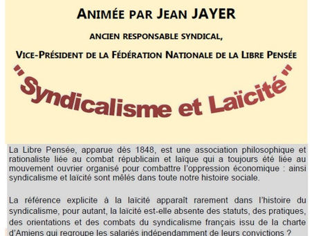 conférence du 26 avril “SYNDICALISME & LAICITE”