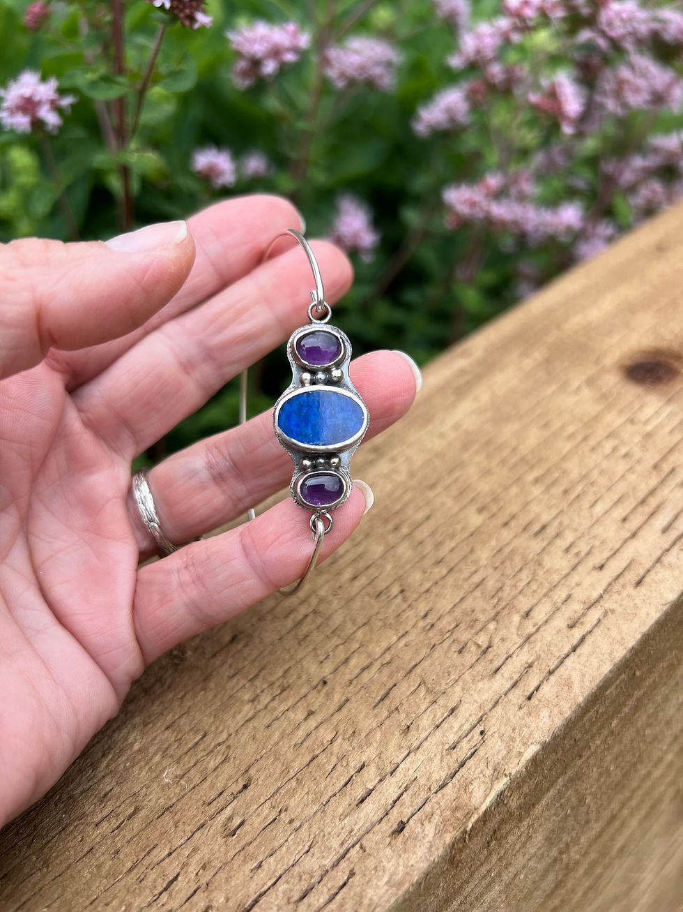 Thumbnail: Lapis Lazuli and Amethyst Recycled Silver Bracelet