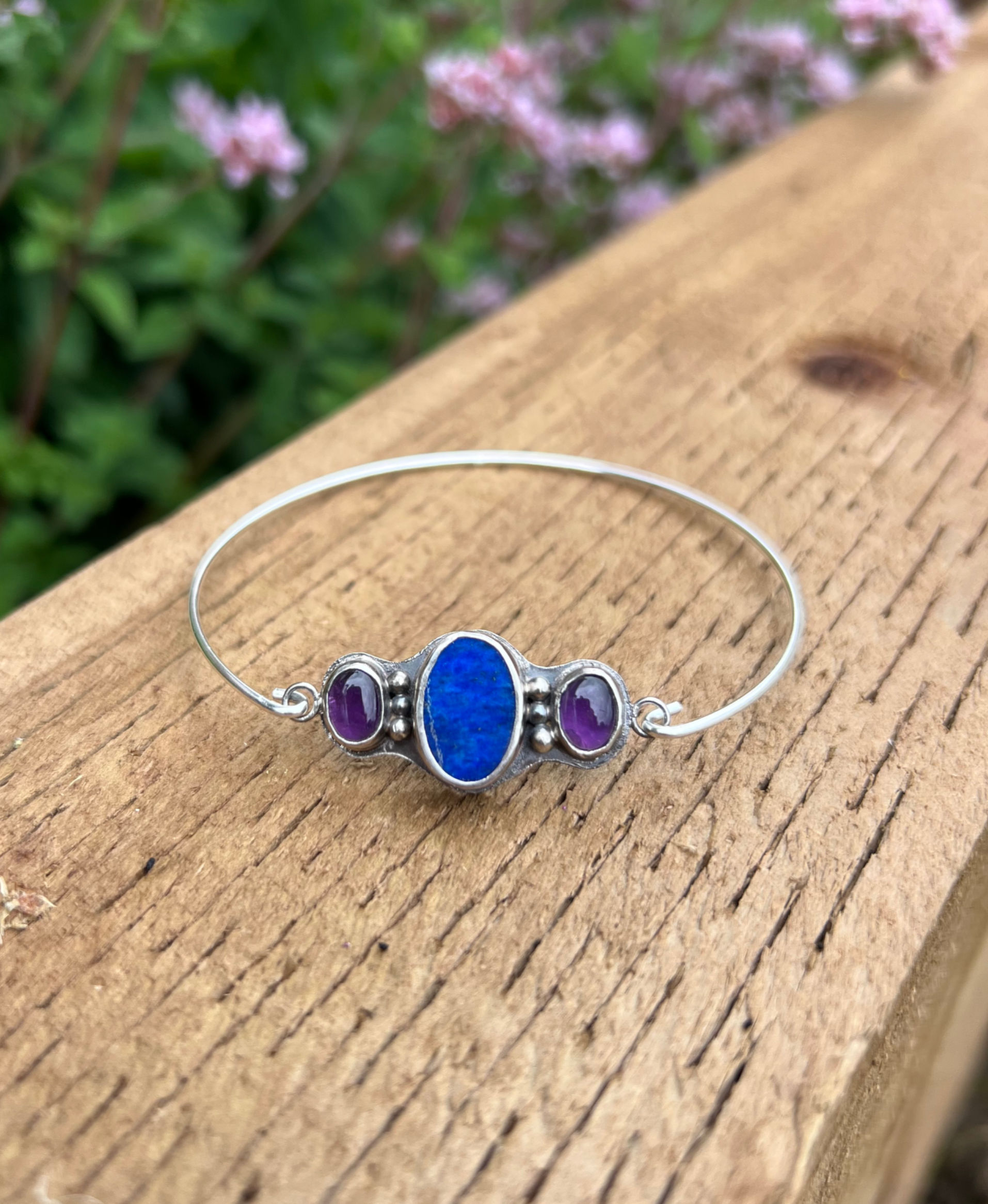 Lapis Lazuli and Amethyst Recycled Silver Bracelet