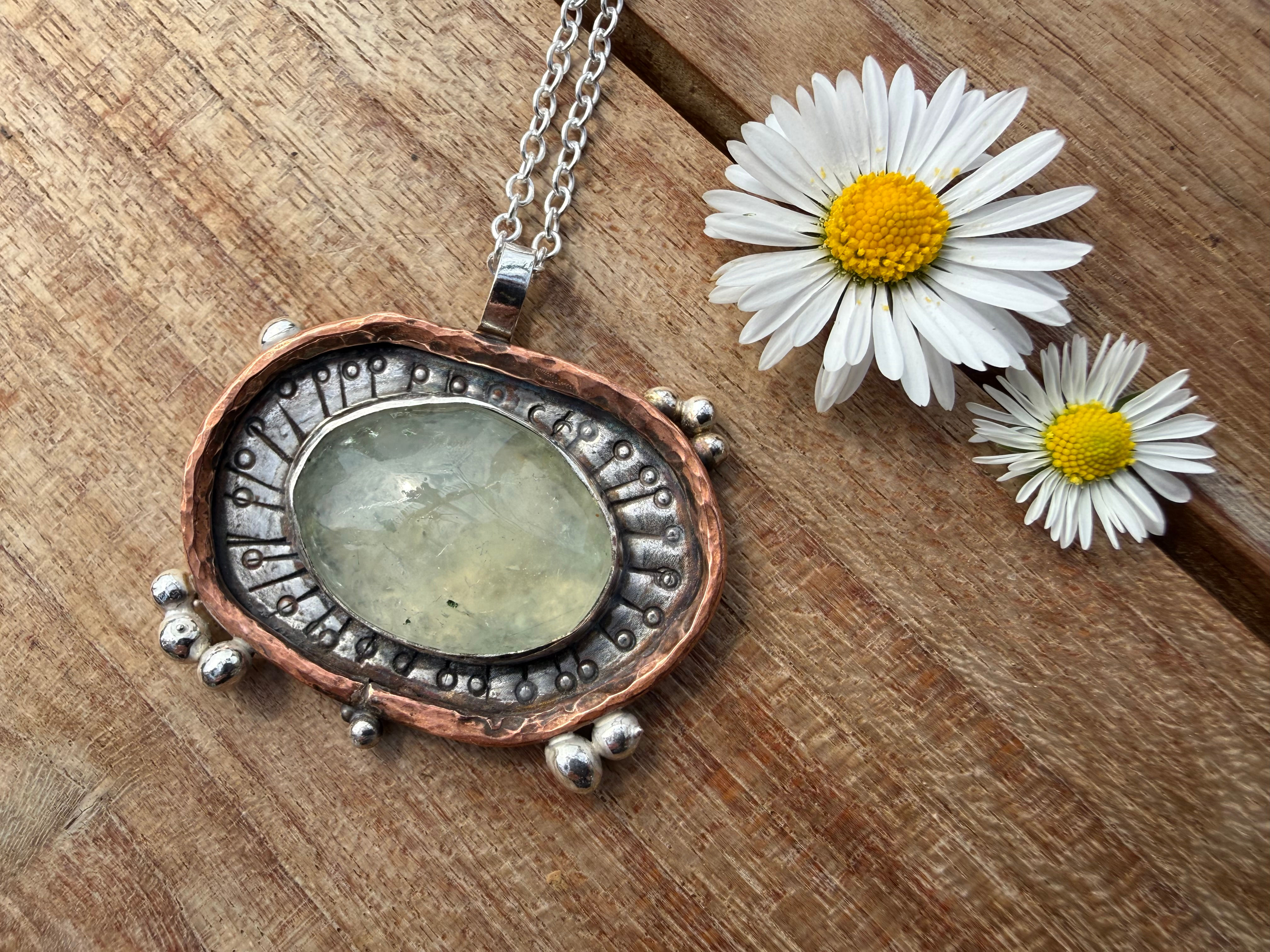 Recycled Silver and Copper Prehnite Necklace