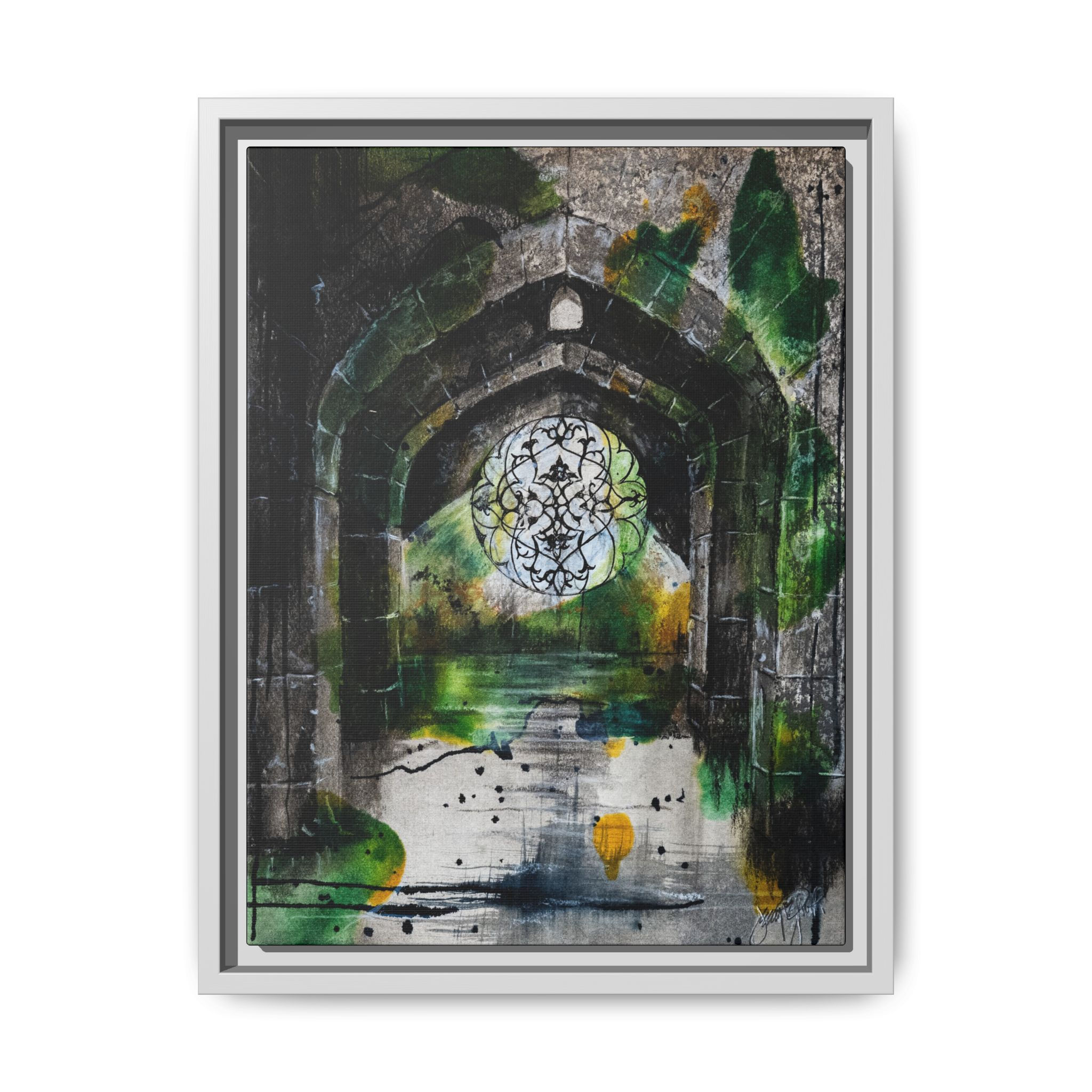 Abstract Green Geometric Matte Canvas Framed Art