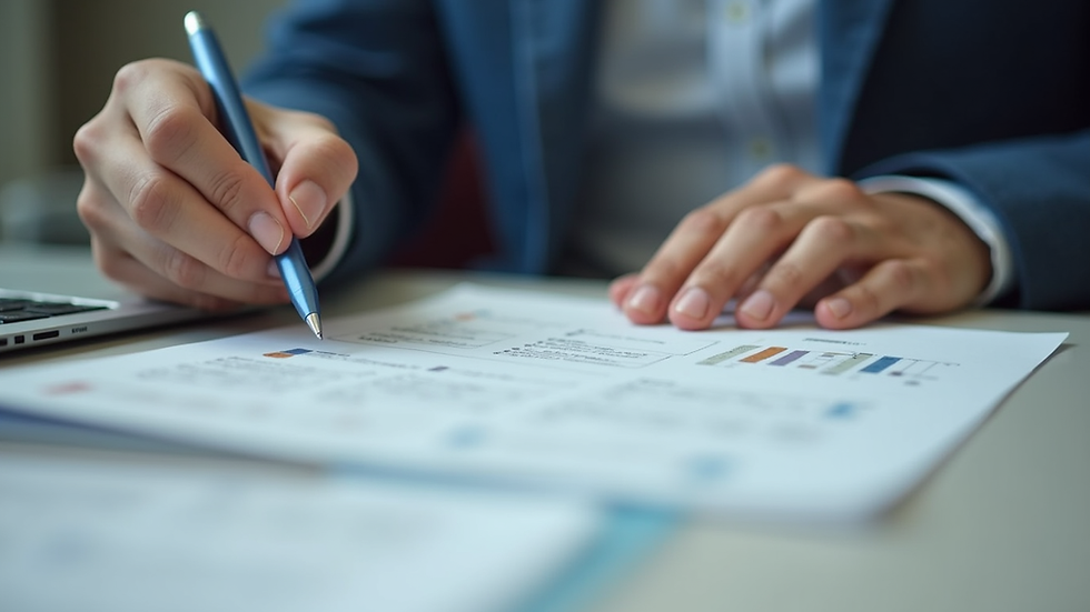 Close-up view of a recruiter reviewing candidate resumes on a desk