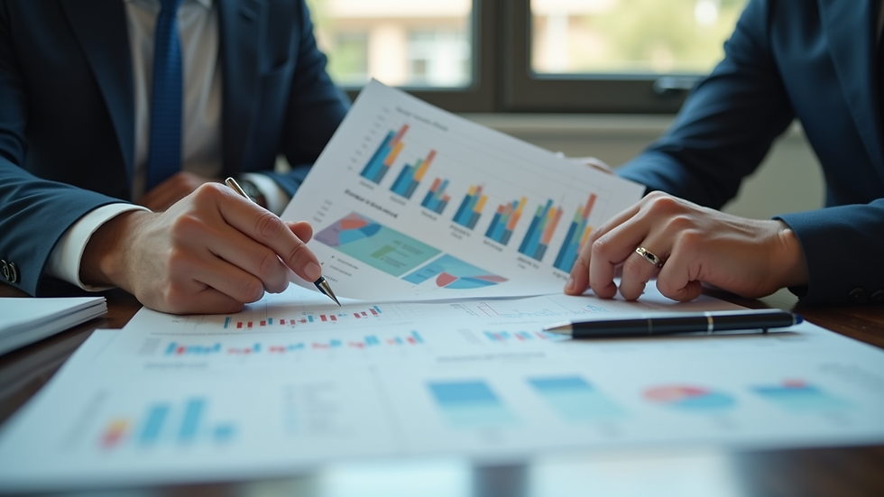 Close-up view of a financial advisor explaining charts to a client