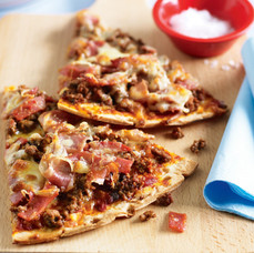 Homemade dough Ground beef and salami pizza