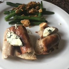 Blue cheese hotdog and asparagus w/toasted almonds
