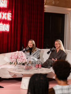 Speakers in conversation at Maybelline x SheerLuxe Luxegen live podcast event hosted by Mia, Sapna and Daisy, captured by Margot Jakobson, brand activations photographer.