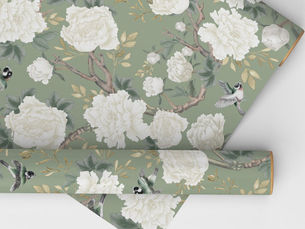 Big Deals! Classy Sage Green White Chinoiserie Flowers Birds Wrapping Paper