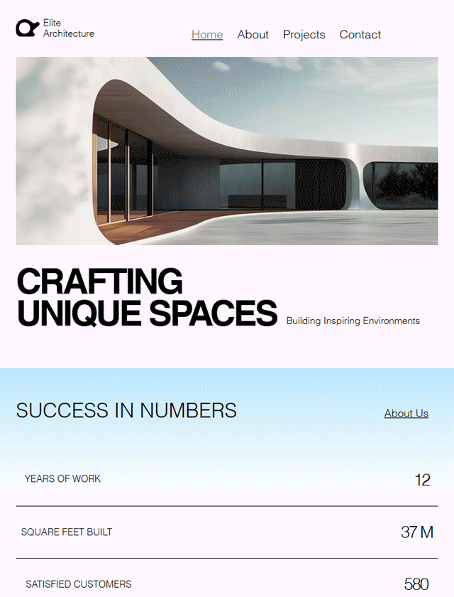 A modern architecture firm's website featuring a sleek