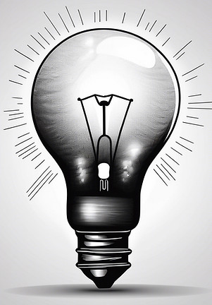black and white illustration light bulb