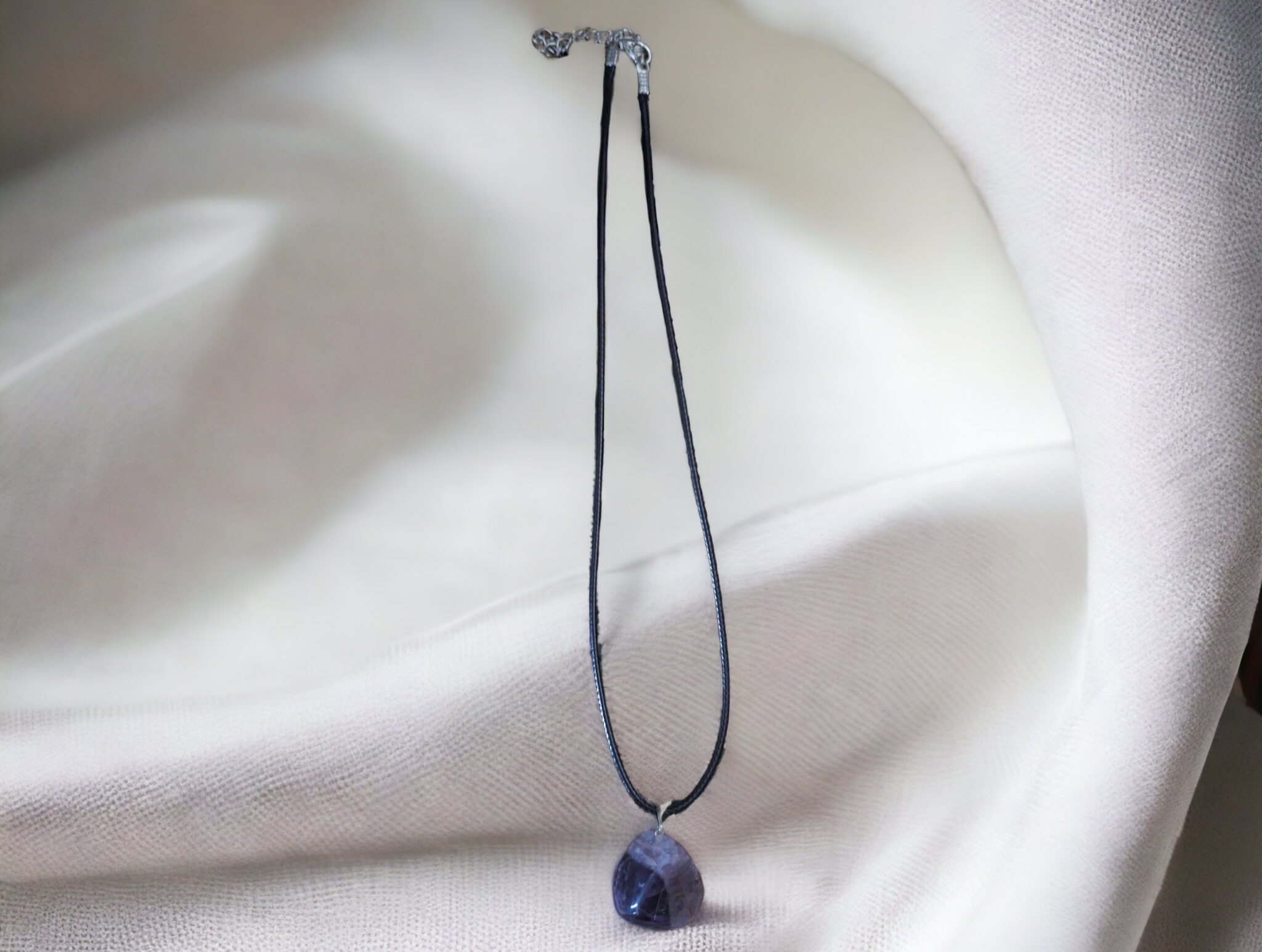 Polished Amethyst necklace with leather chain