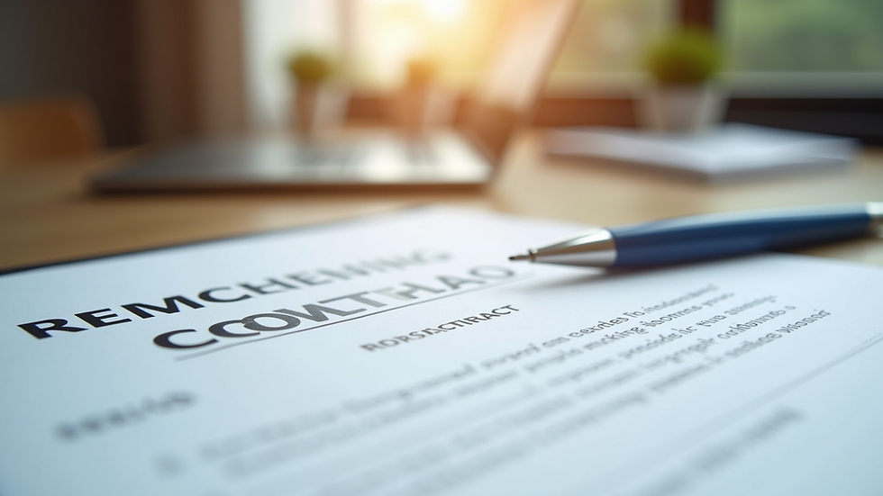Close-up view of a remodeling contract and pen on a table