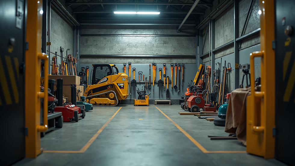 High angle view of a secure storage area for construction tools