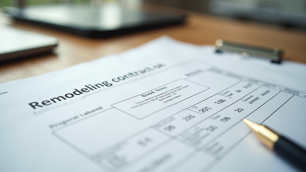 Close-up view of a detailed remodeling contract and estimate