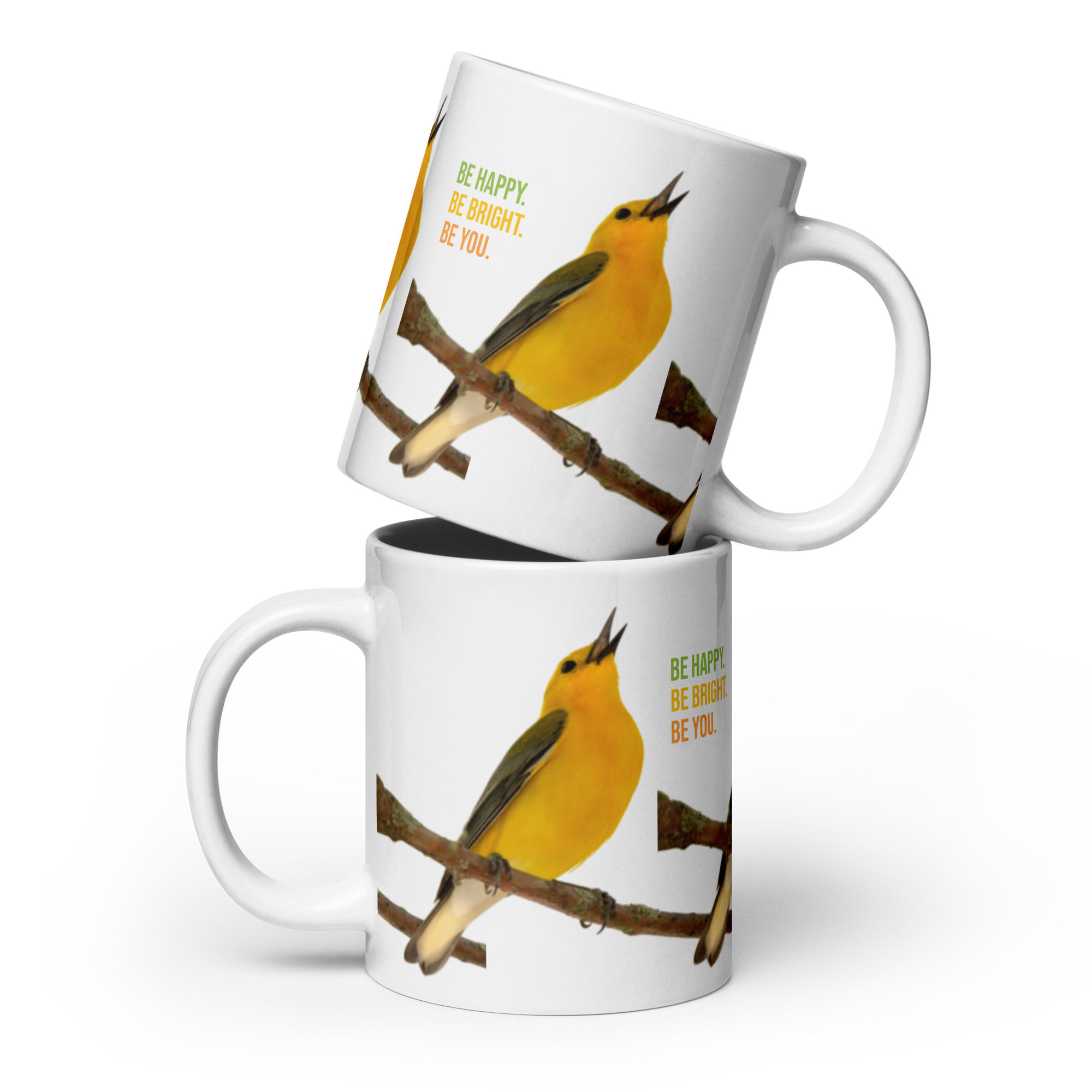 Be Happy. Be Bright. Be You. Prothonotary Warbler 20 oz. White Glossy Mug