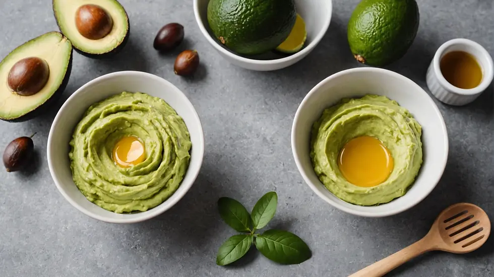 A bowl of mashed avocado with olive oil and honey