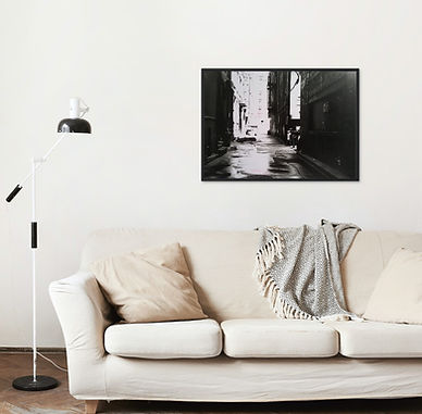 Black and white photograph on wall