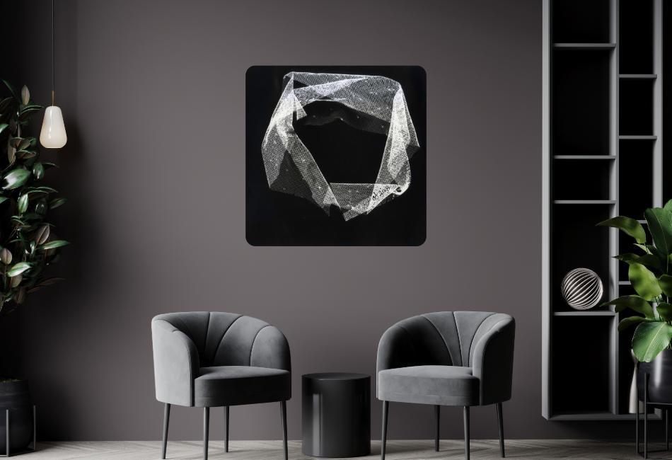 Black and white photo aluminum plate on wall
