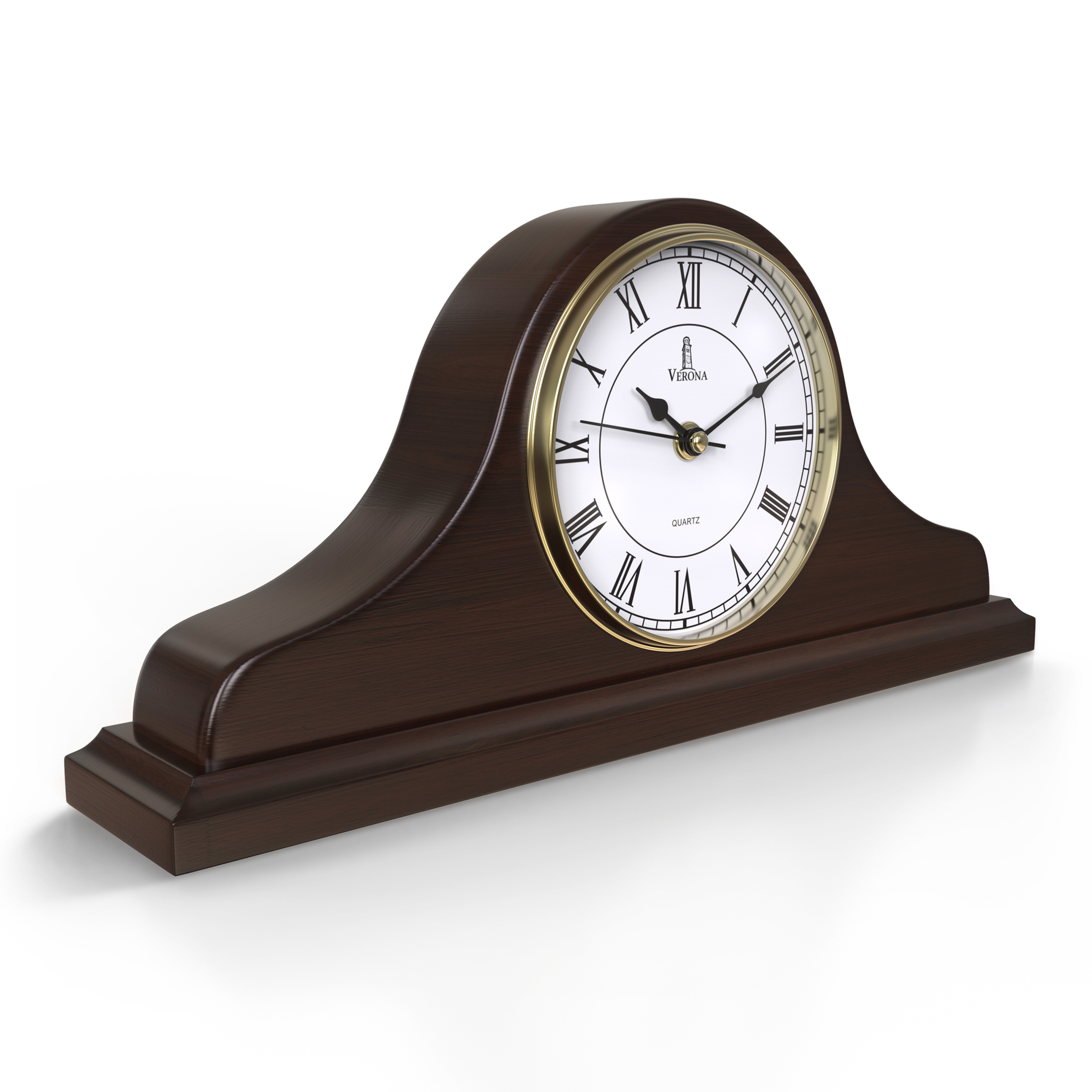 Mantel Clock, Silent Decorative Wood Desk Clock, Dark Wooden Design 15"x7.5"