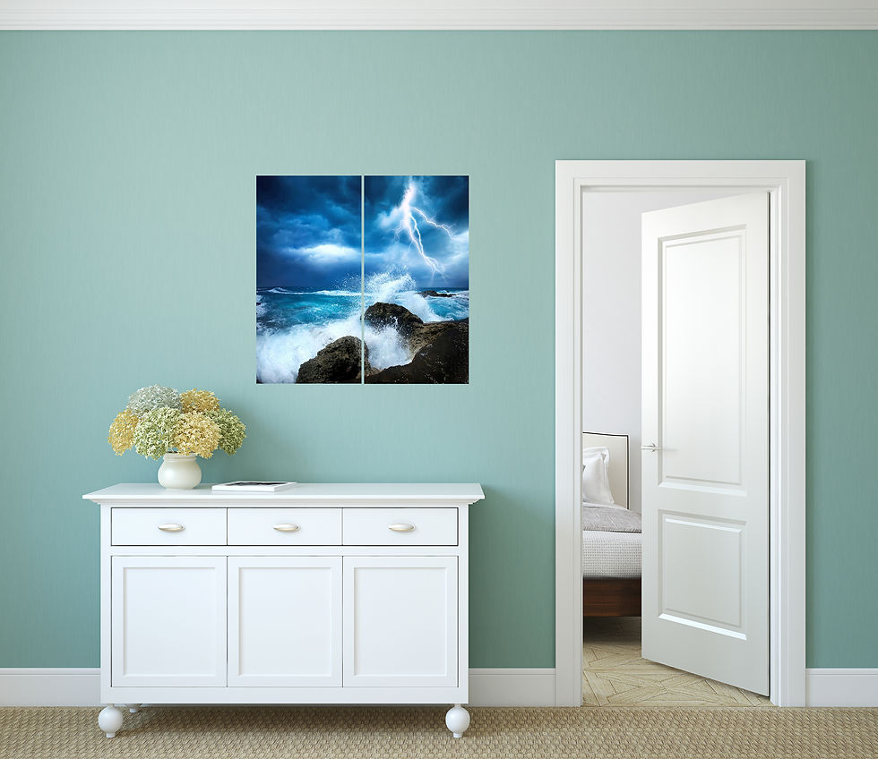 Thumbnail: Canvas Wall Art Decor - 12x24 2 Piece Set, 24x24 Total - Ocean Lightning