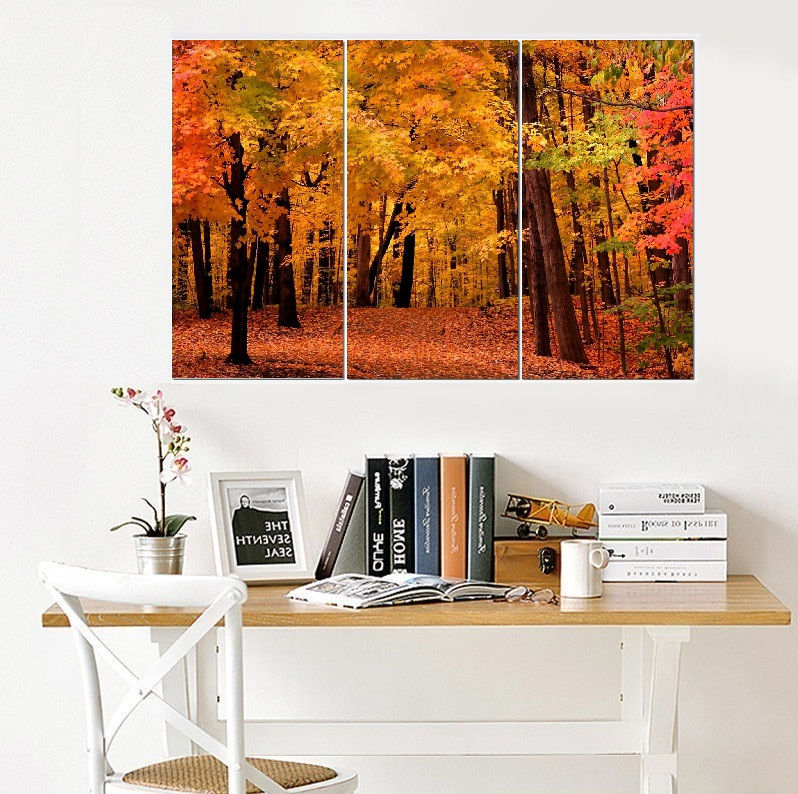 Thumbnail: Canvas Wall Art Decor - 12x24 3 Piece Set, 24x36 Total - Autumn Forest