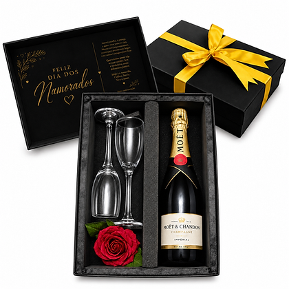 Kit Presente Romântico dia dos Namorados Vinho Moet Chandon com 2 Taças