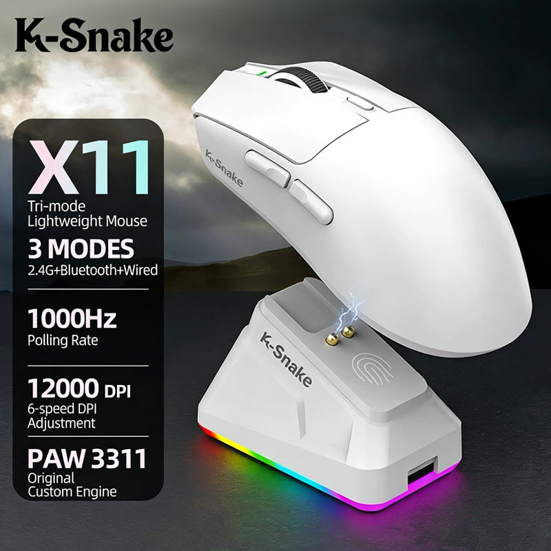 K-Snake X11 Wireless Mouse,Bluetooth/2.4G/wired Tri-Mode Mouse ,PAW3311 RGB Magn