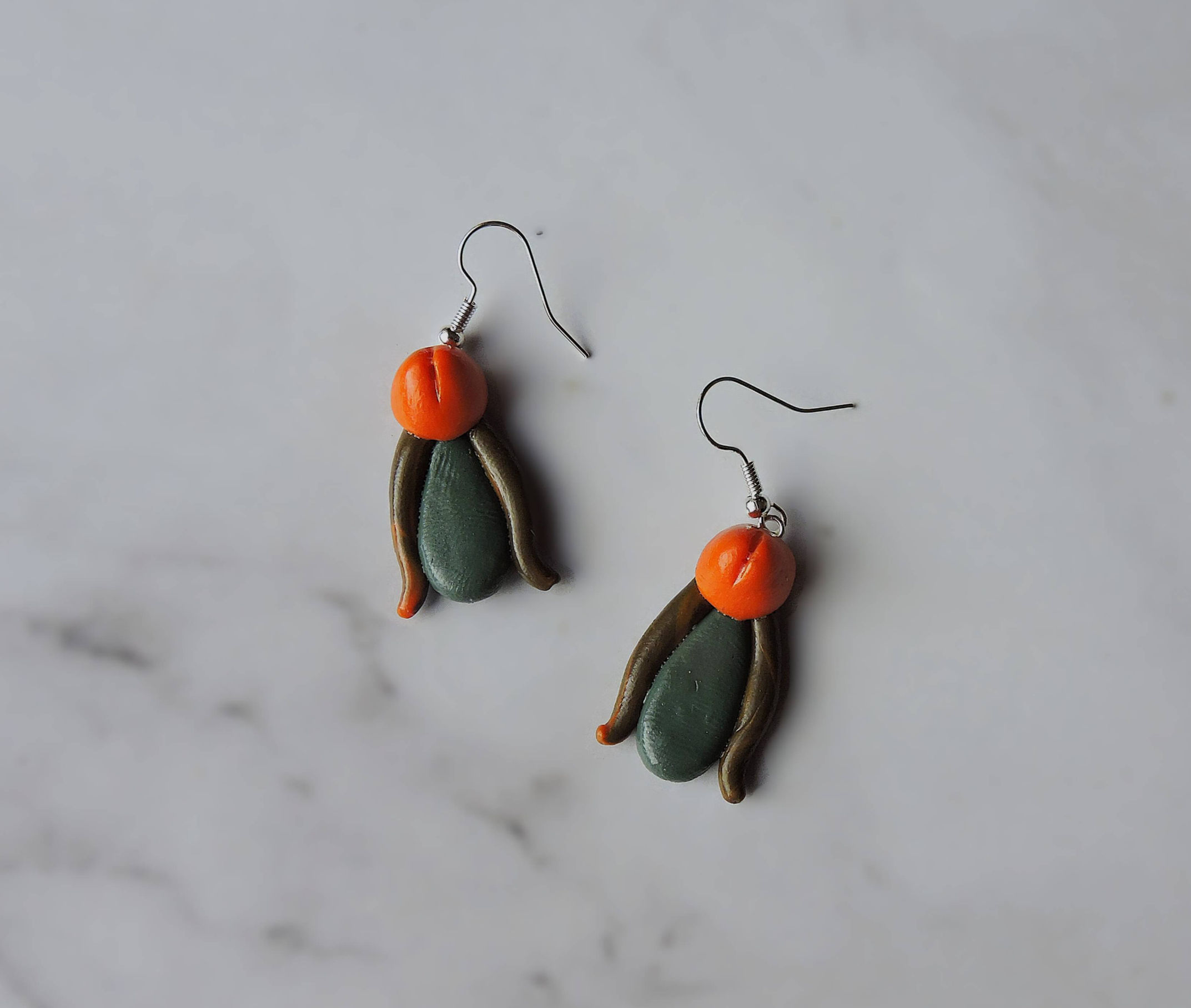 Grey, Orange, & Brown Marble Penis Earrings