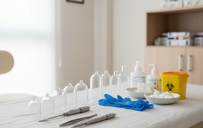 HIJAMAWORLDUK A clean, professional clinic training environment for cupping therapy, showi
