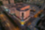 Aerial exterior property design of a modern city hotel.