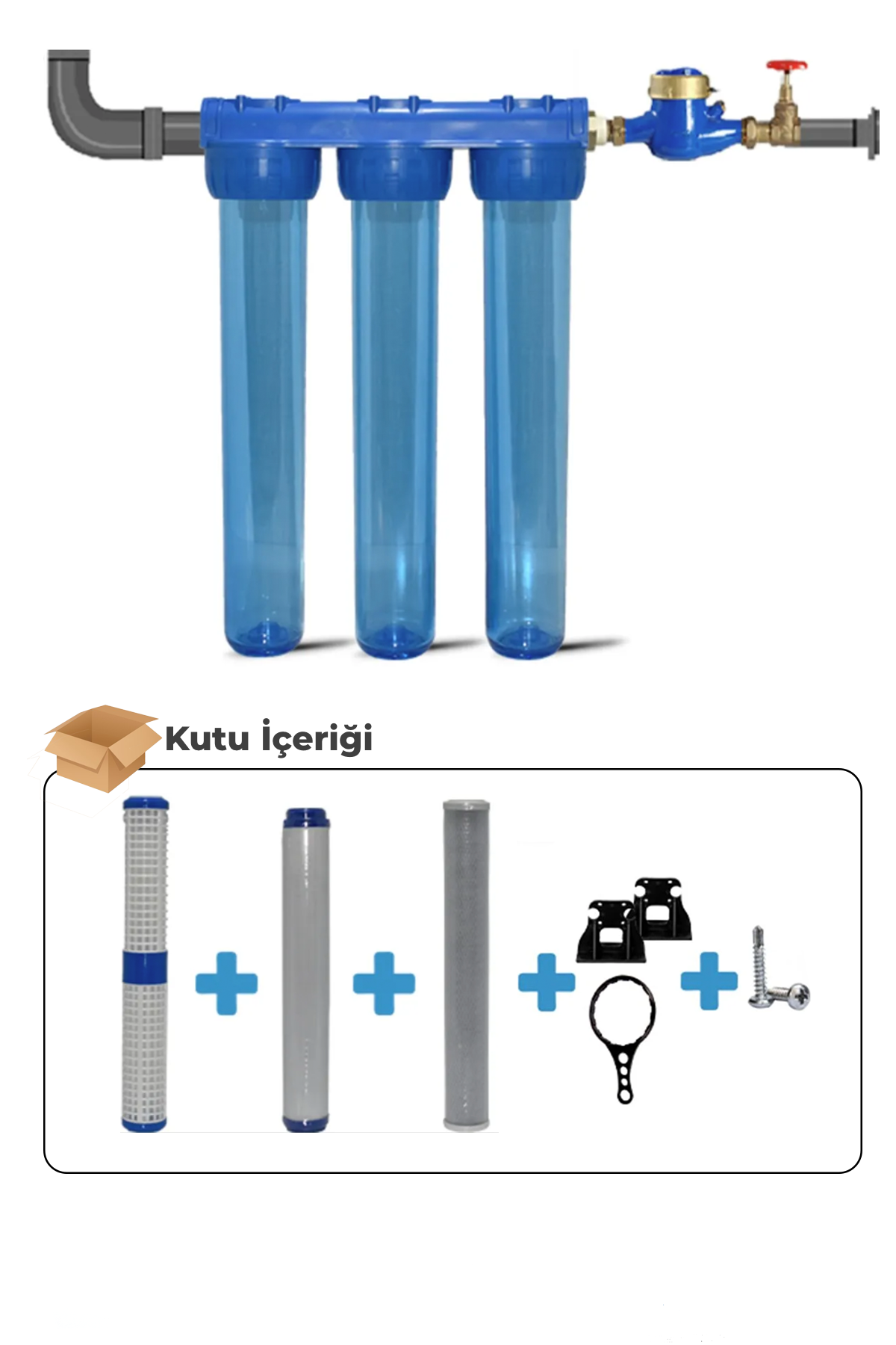 Daire Bina Sayaç Girişi 20" İnc 3 Aşama Su Arıtma Cihazı (Koku, Klor Önleyici)