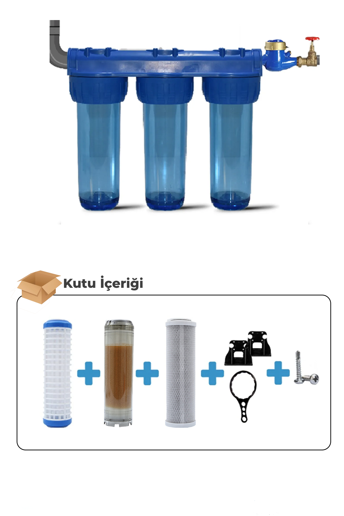 Daire Bina Sayaç Girişi 10" İnc 3 Aşama Su Arıtma Cihazı (Klor, Kireç, Tortu)