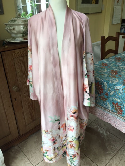Full length satin dressing gown