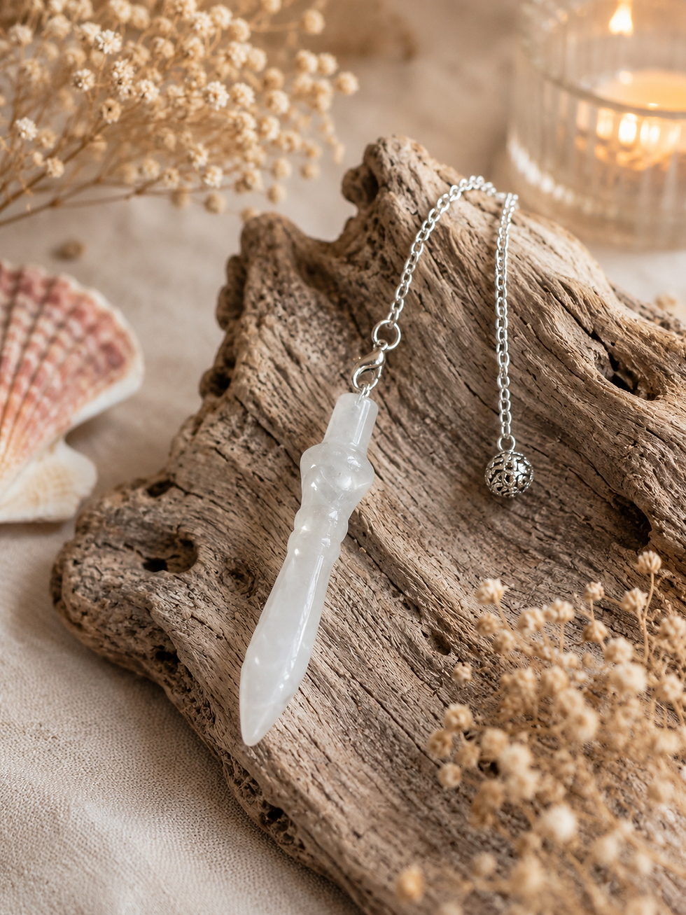 Pendule Égyptien Cristal de Roche sur bois flotté