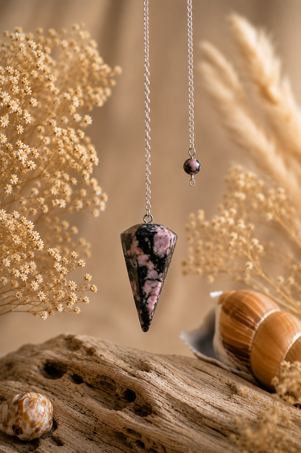 Pendule en rhodonite suspendu