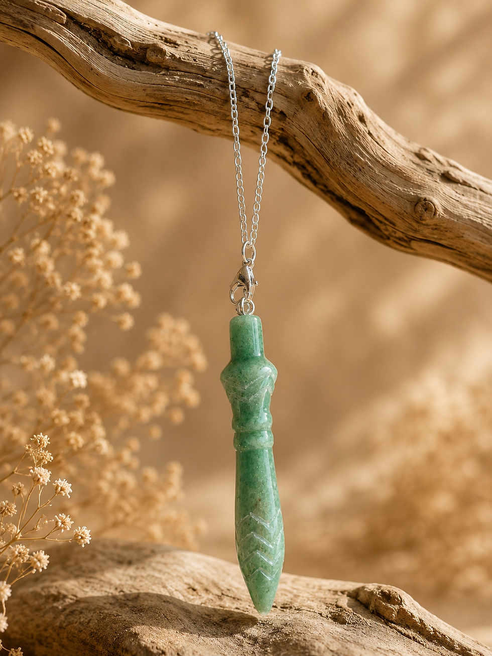 Pendule Égyptien en Aventurine suspendu sur bois