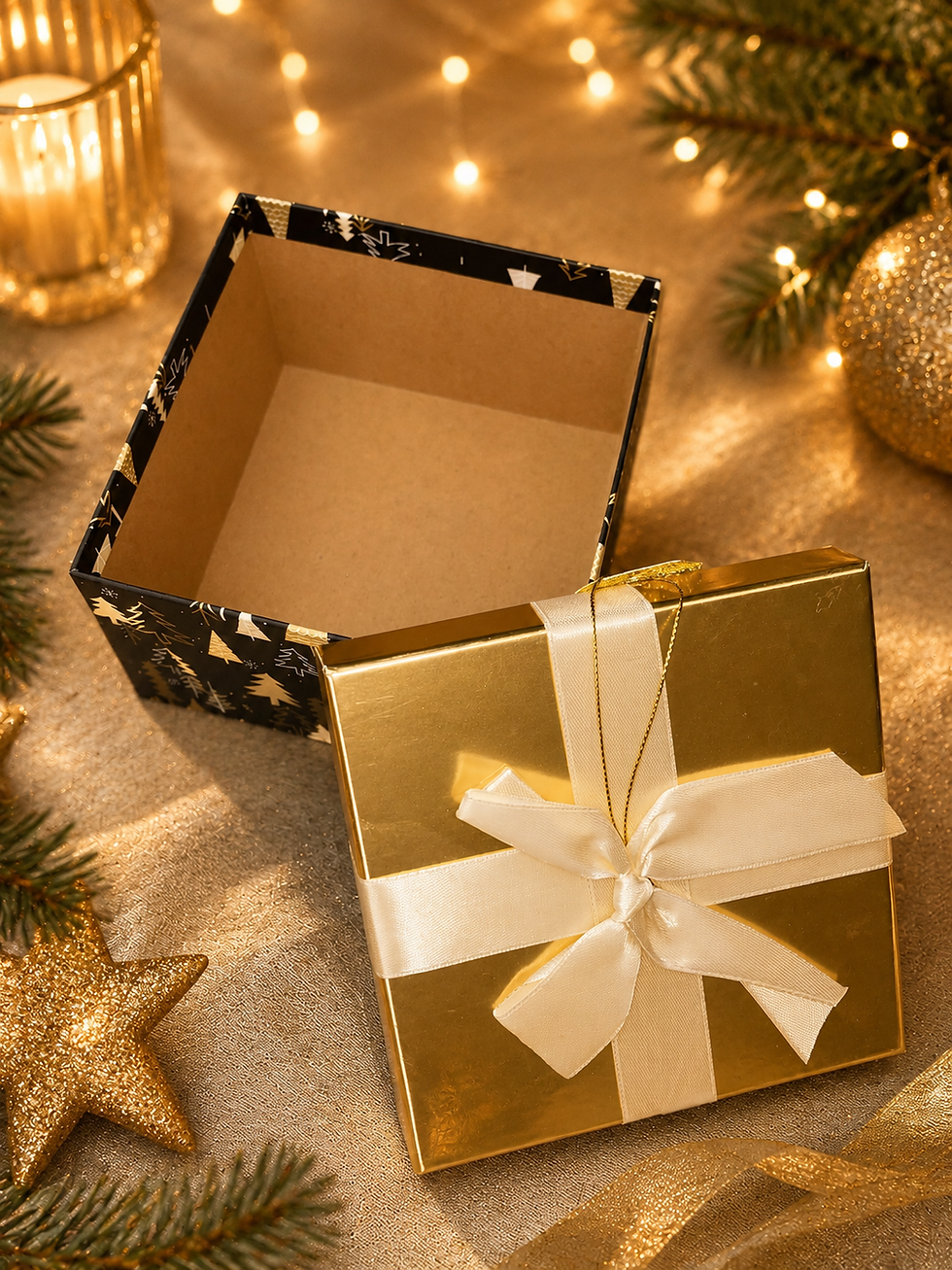 Coffret Bien-Être de Noël avec boîte dorée et noire ouverte
