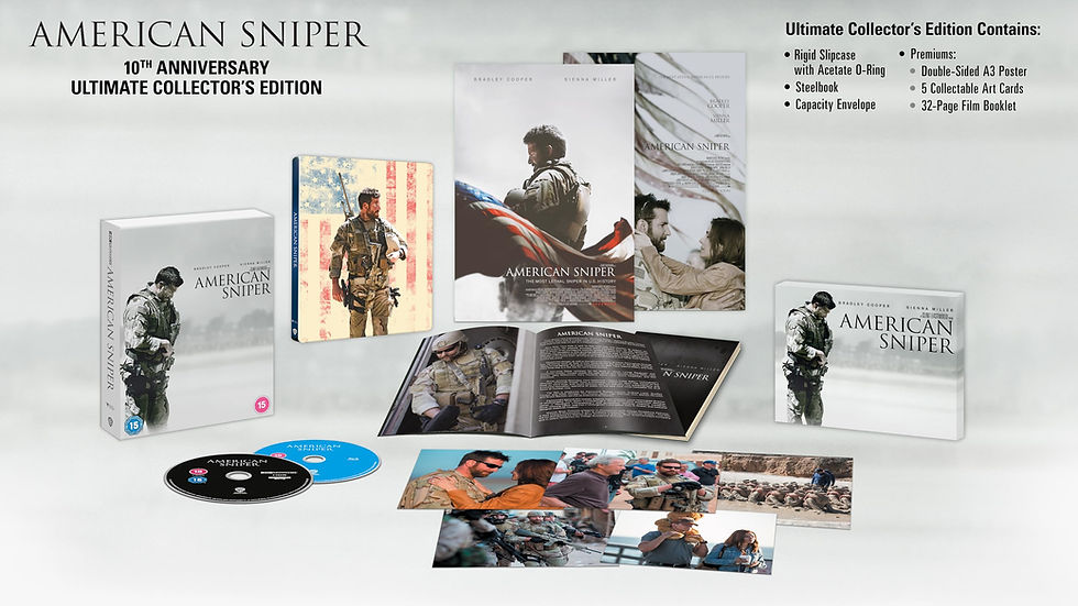 Thumbnail: Box contents of American Sniper Collectors Edition Steelbook (UK Import) [4K Ultra HD + Blu-ray] | peakbooks.shop