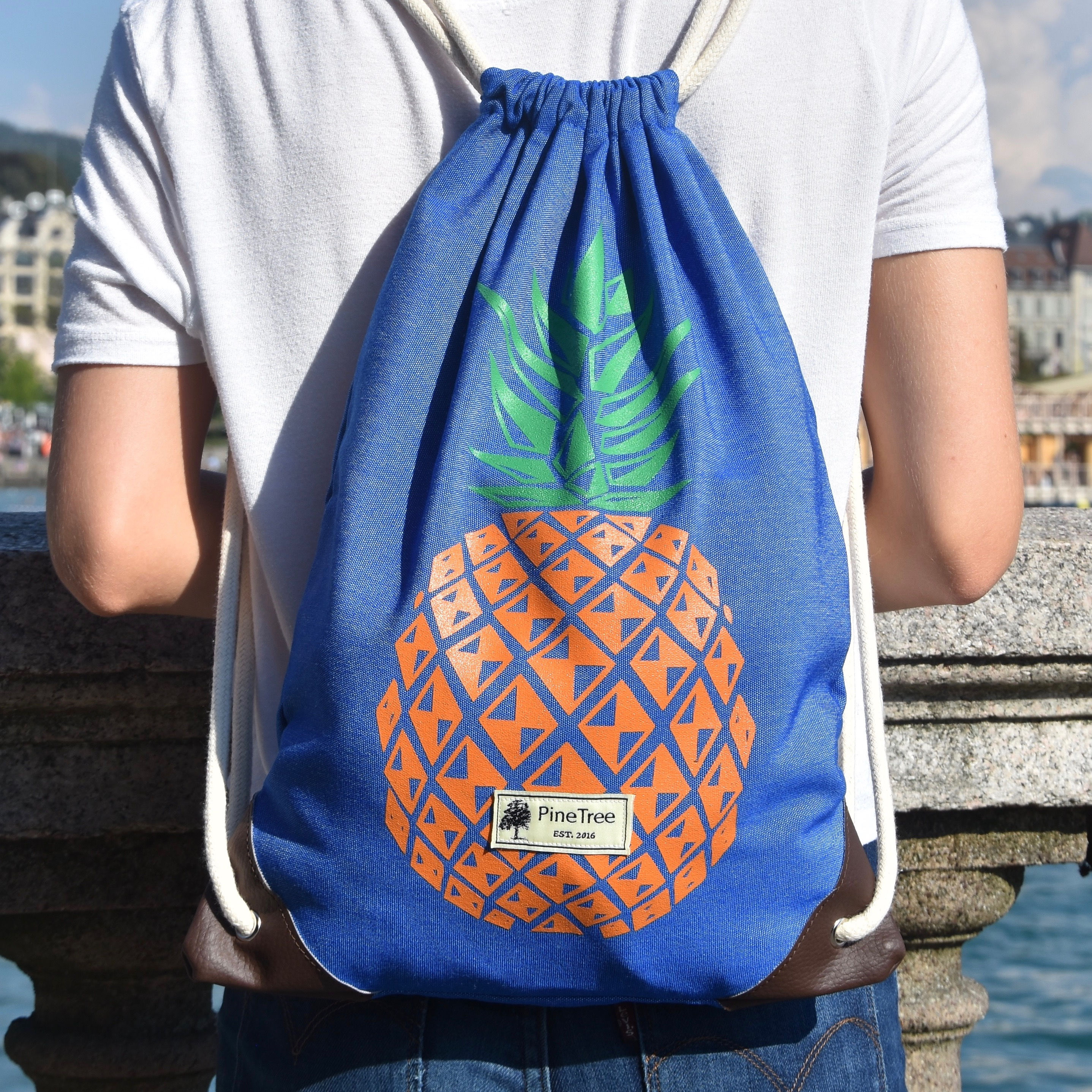 Blau mit farbiger Ananas