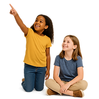 Children pointing to Kingdom Kids Christian magazine features and activities