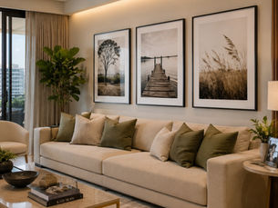 apartamento com quadros sofisticados na sala