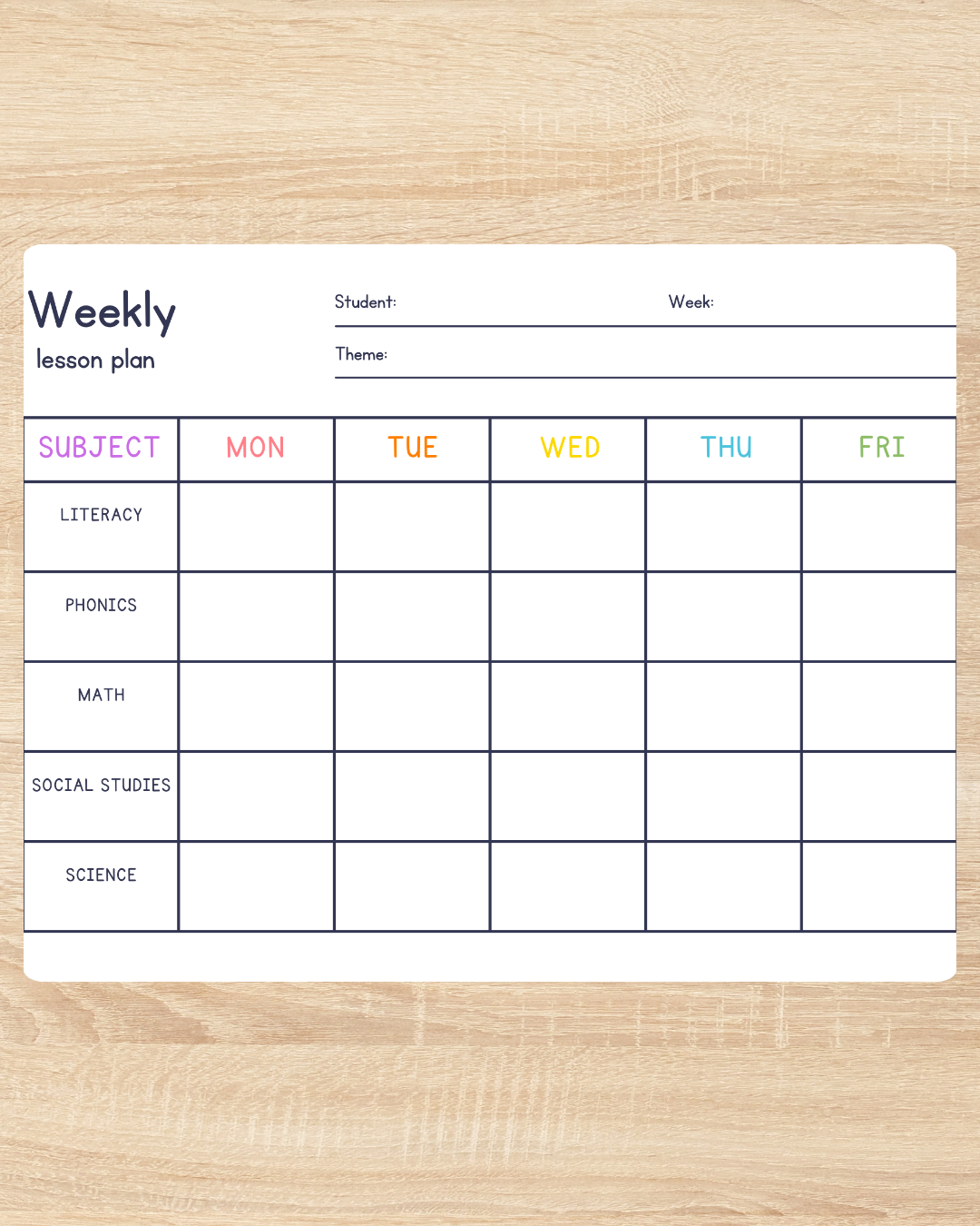 Free Weekly Lesson Plan Template Printable | PDF