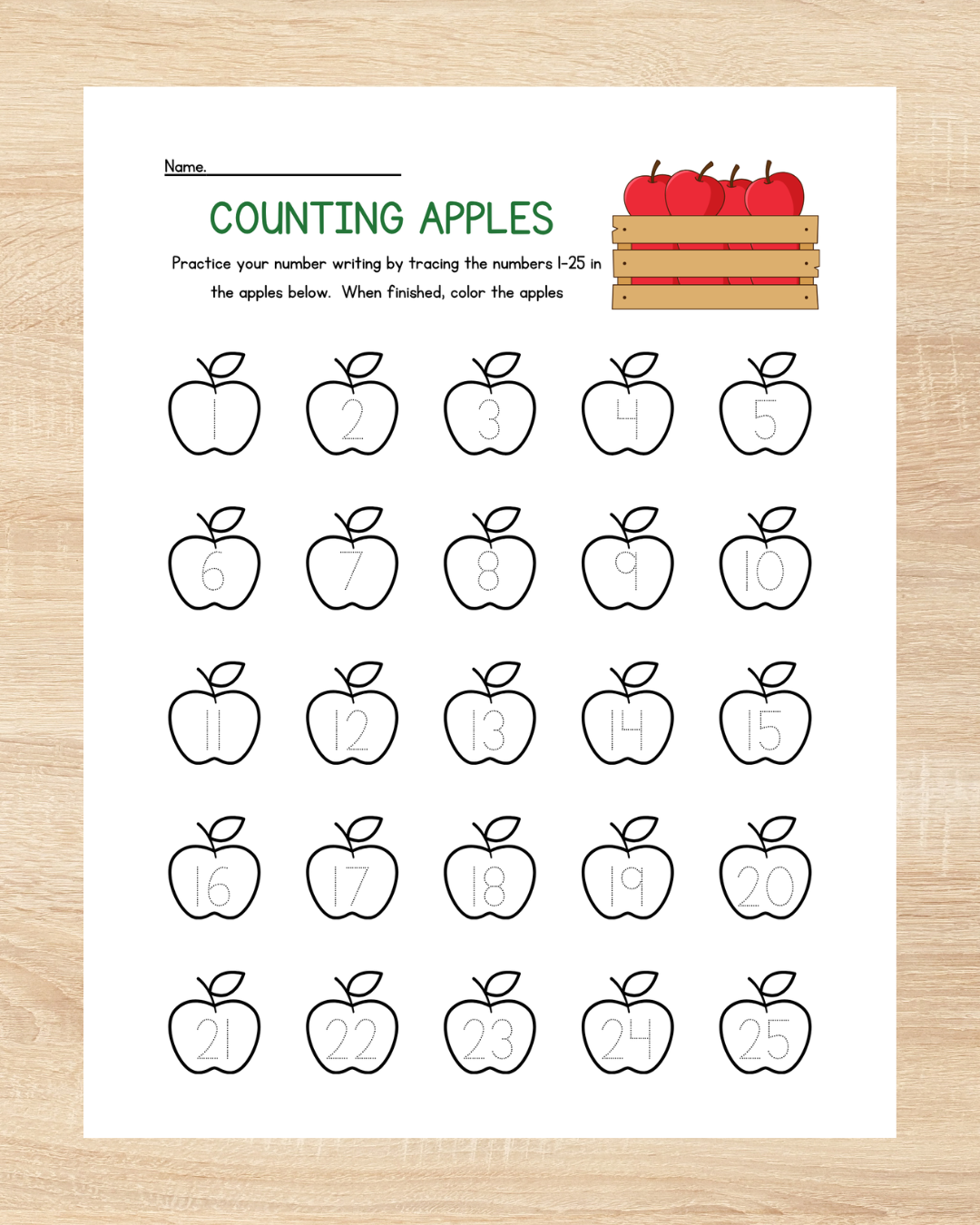 FREE-Apple Themed Number Tracing Worksheets 1-100