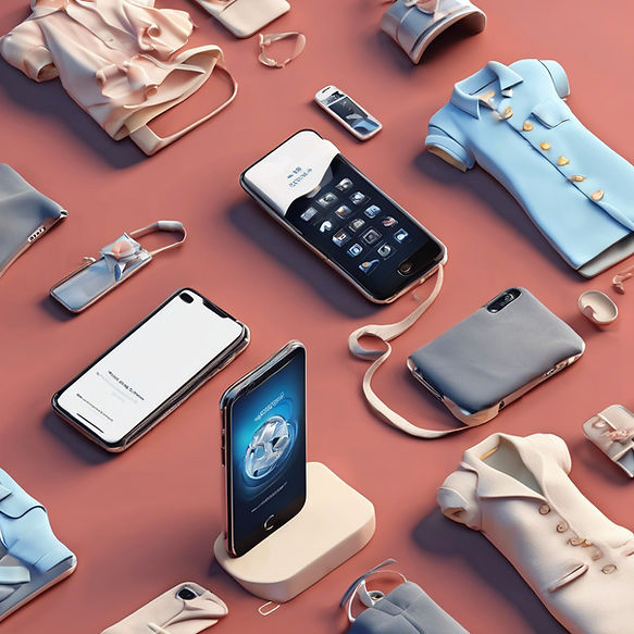 Smartphones and clothing displayed on a pink surface