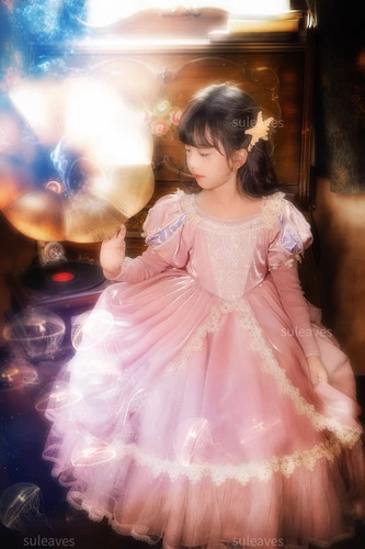 open lace back dress Pink Princess Dress Costume for Toddler Girls 3 main image 1