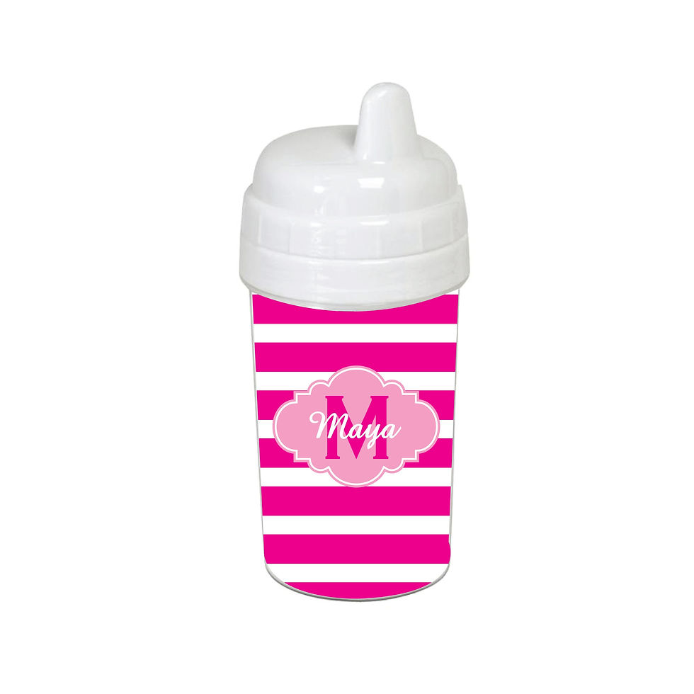 Thumbnail: Pink Striped Monogrammed Personalized 10 oz. Sippy CupPersonalized Gifts