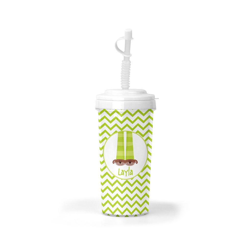 20 oz. Green Chevron Pajamas Bendy Straw Cup- Tumbler for Kids, Gifts for Kids,